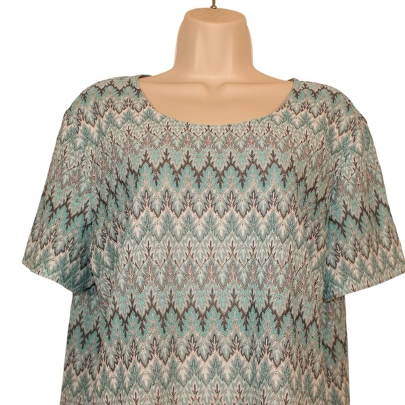 Alfred Dunner Teal Gray Print Short Sleeve Top Women's Size L Polyester Blouse - Picture 3 of 8